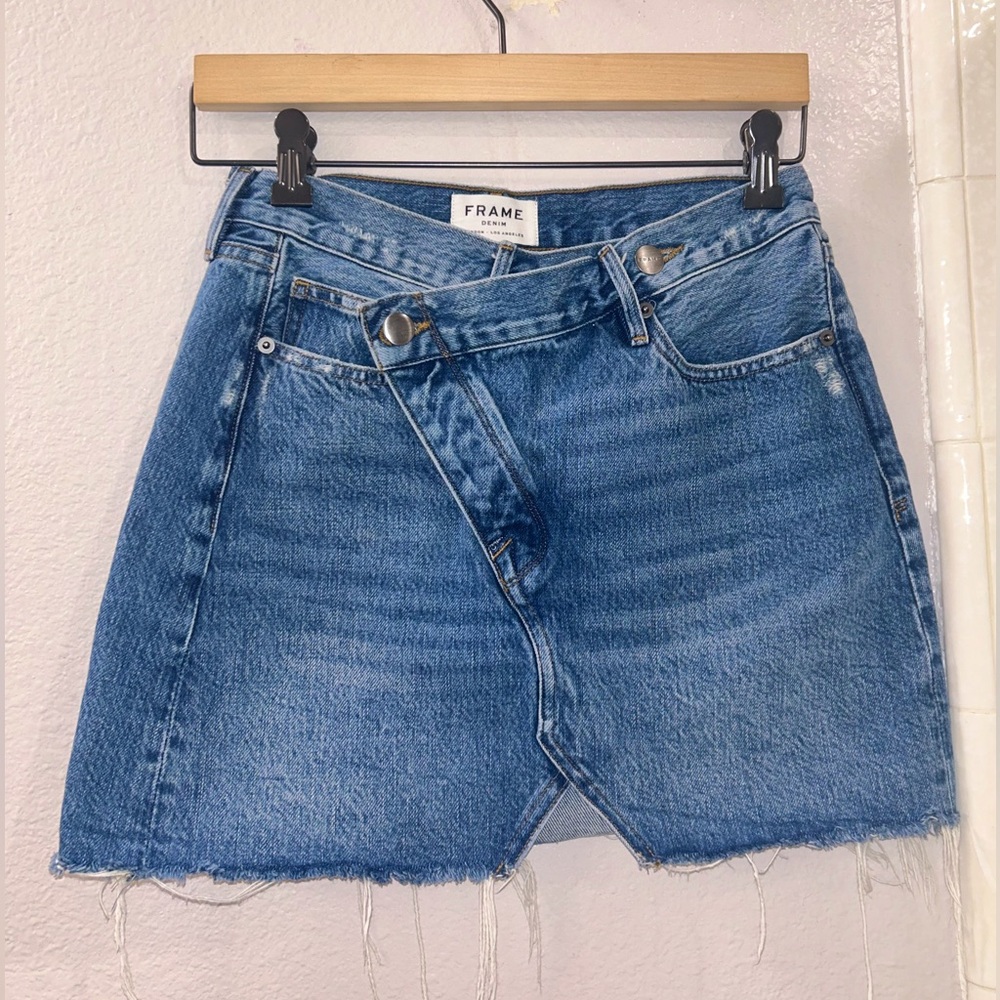 Frame crossover denim mini skirt